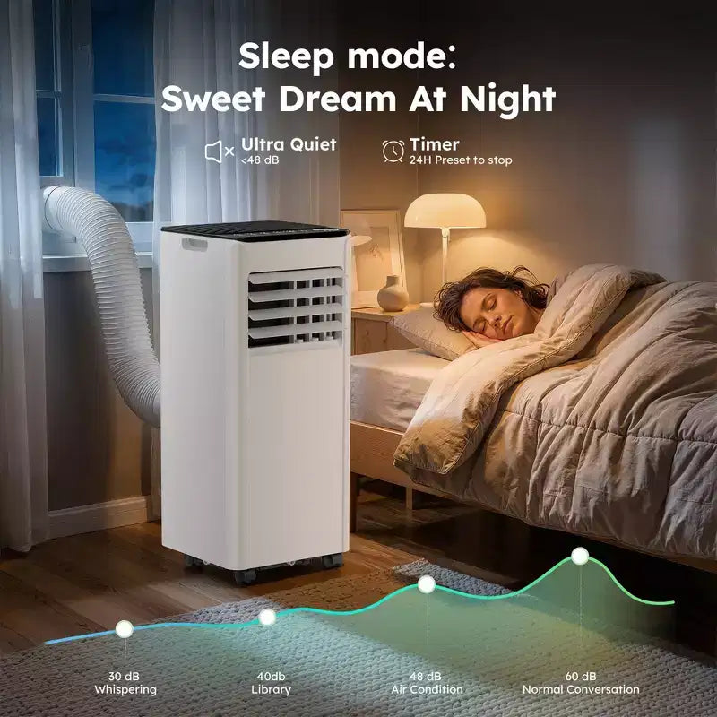 Climatiseur portable Simzlife 8000 BTU, climatiseur à refroidissement rapide pour pièce jusqu'à 350 pieds carrés, fonction 3 en 1, télécommande