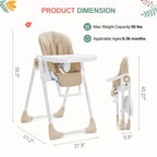 Trona para bebés y niños pequeños con alturas y reposapiés ajustables, trona plegable con respaldo reclinable en 5 posiciones