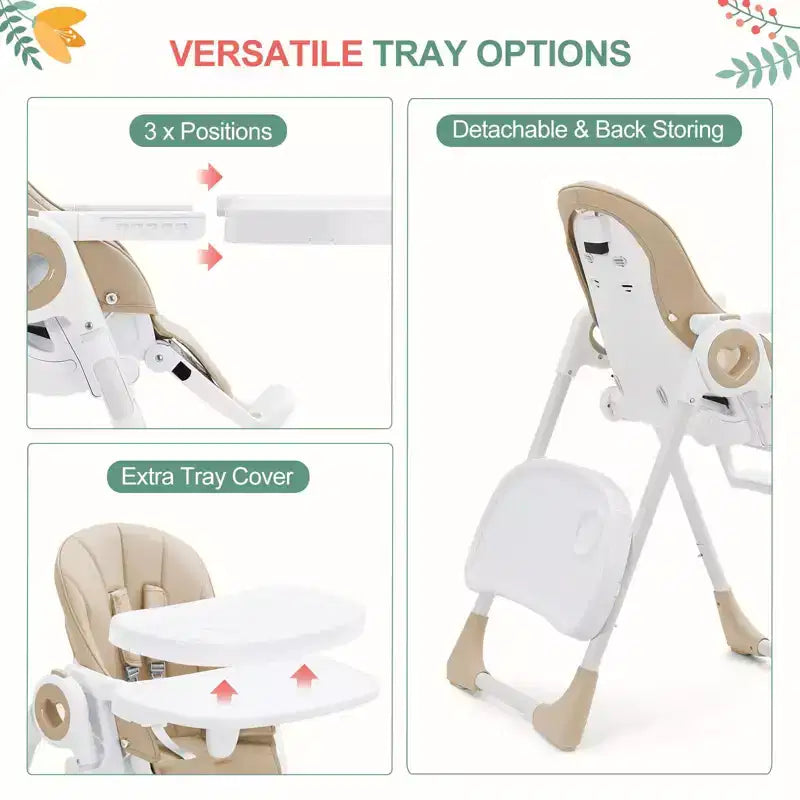 Trona para bebés y niños pequeños con alturas y reposapiés ajustables, trona plegable con respaldo reclinable en 5 posiciones