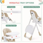 Trona para bebés y niños pequeños con alturas y reposapiés ajustables, trona plegable con respaldo reclinable en 5 posiciones