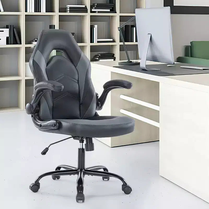 FIRNEWST Próximo nivel de confort en tus juegos: Silla ergonómica de cuero PU con reposabrazos abatibles ajustables
