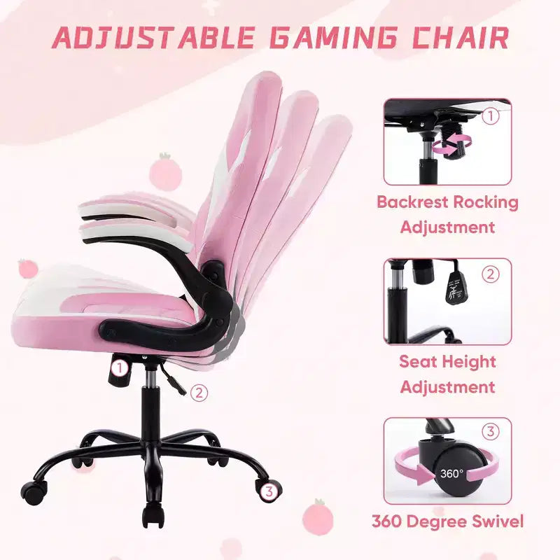 FIRNEWST Próximo nivel de confort en tus juegos: Silla ergonómica de cuero PU con reposabrazos abatibles ajustables