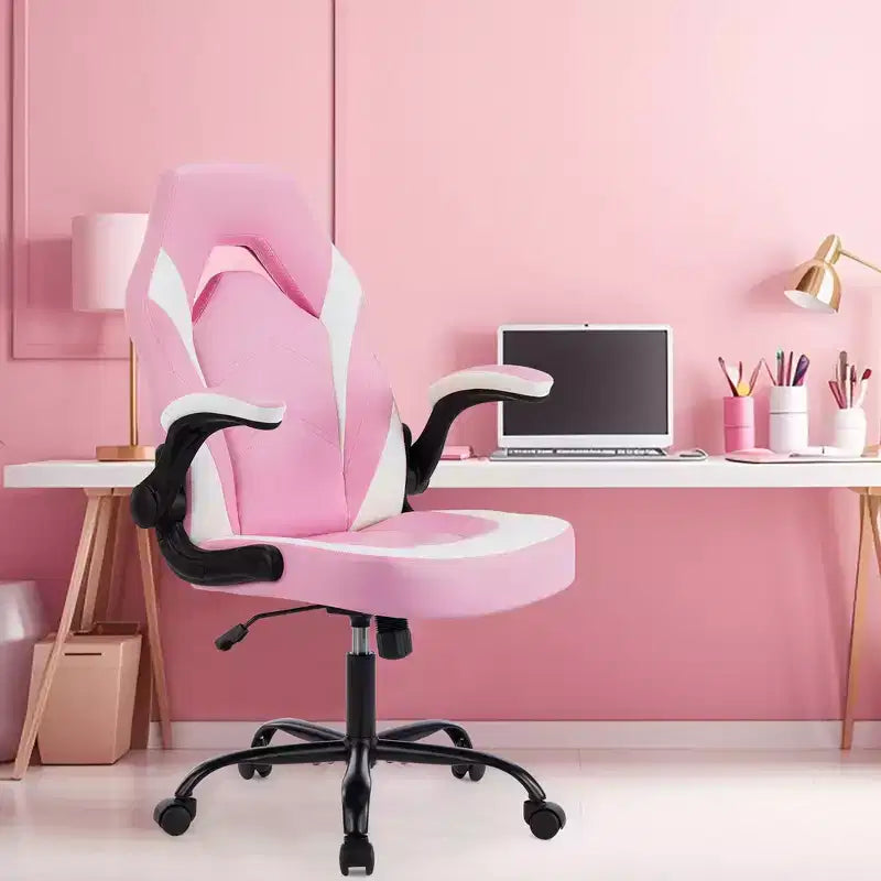 FIRNEWST Próximo nivel de confort en tus juegos: Silla ergonómica de cuero PU con reposabrazos abatibles ajustables