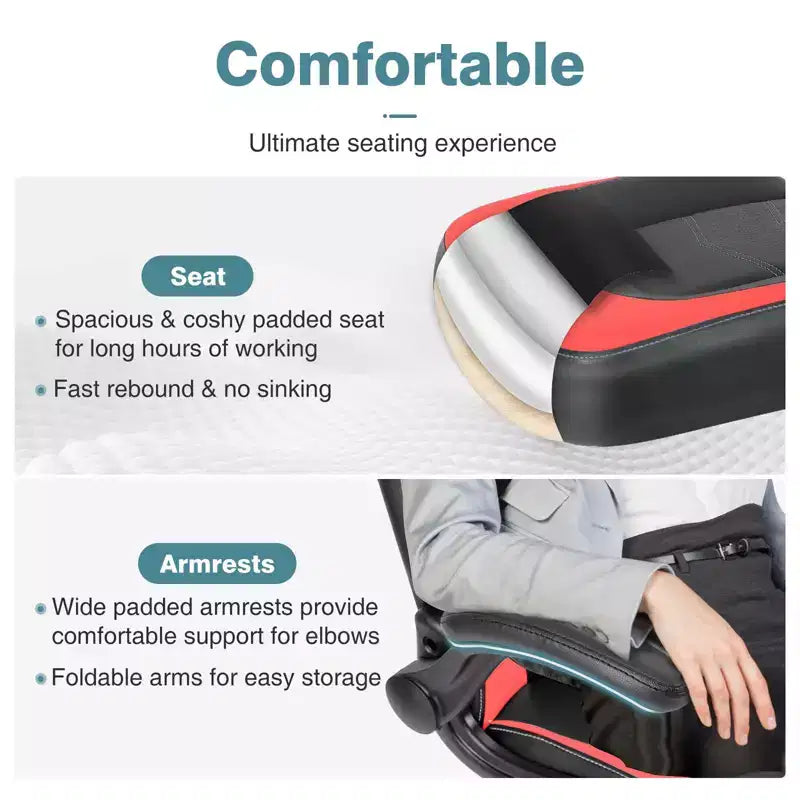 FIRNEWST Próximo nivel de confort en tus juegos: Silla ergonómica de cuero PU con reposabrazos abatibles ajustables