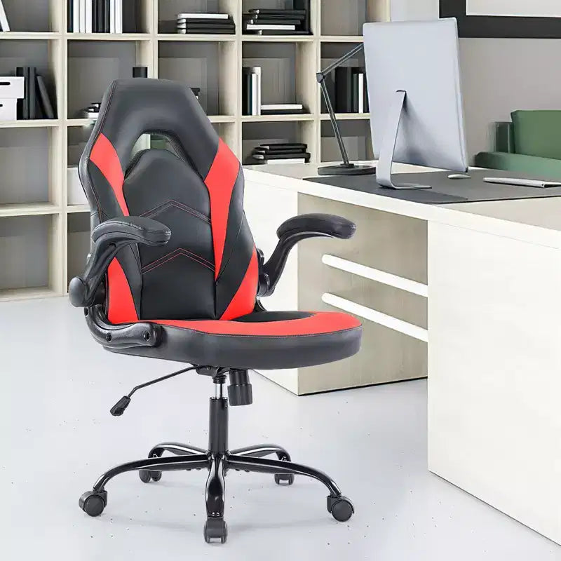 FIRNEWST Próximo nivel de confort en tus juegos: Silla ergonómica de cuero PU con reposabrazos abatibles ajustables