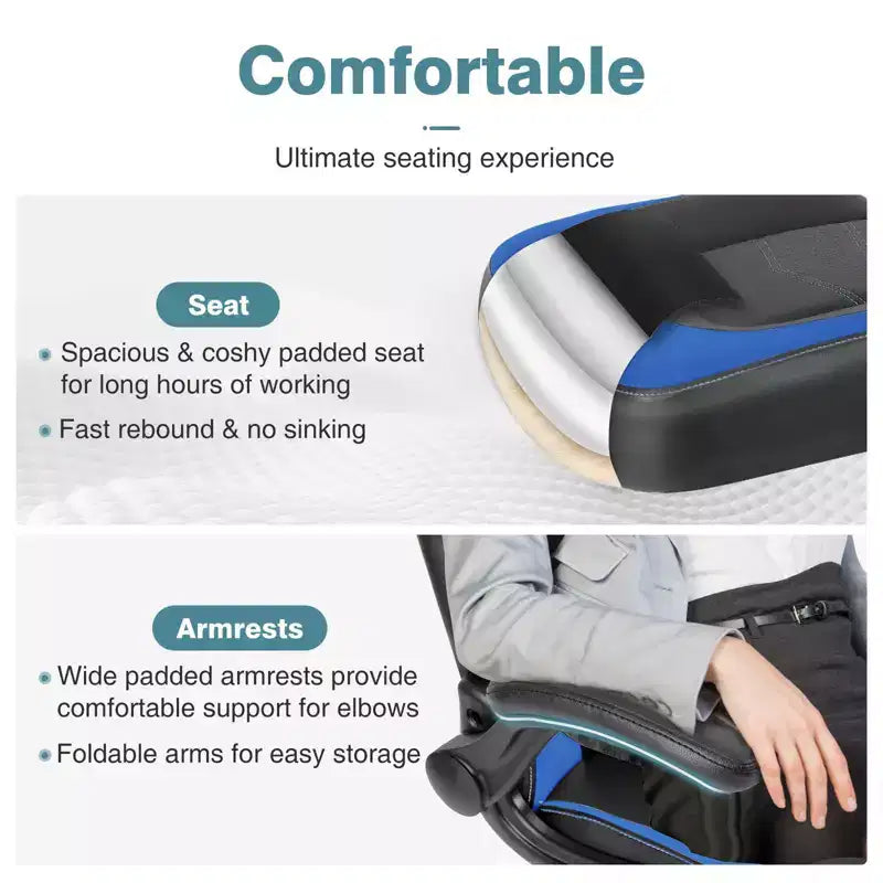 FIRNEWST Próximo nivel de confort en tus juegos: Silla ergonómica de cuero PU con reposabrazos abatibles ajustables