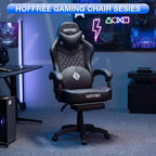 Sillón de masaje Hoffree de piel para juegos, silla ergonómica de oficina para PC con altavoz Bluetooth y reposapiés