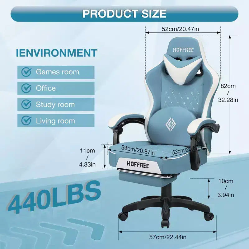 Sillón de masaje Hoffree de piel para juegos, silla ergonómica de oficina para PC con altavoz Bluetooth y reposapiés