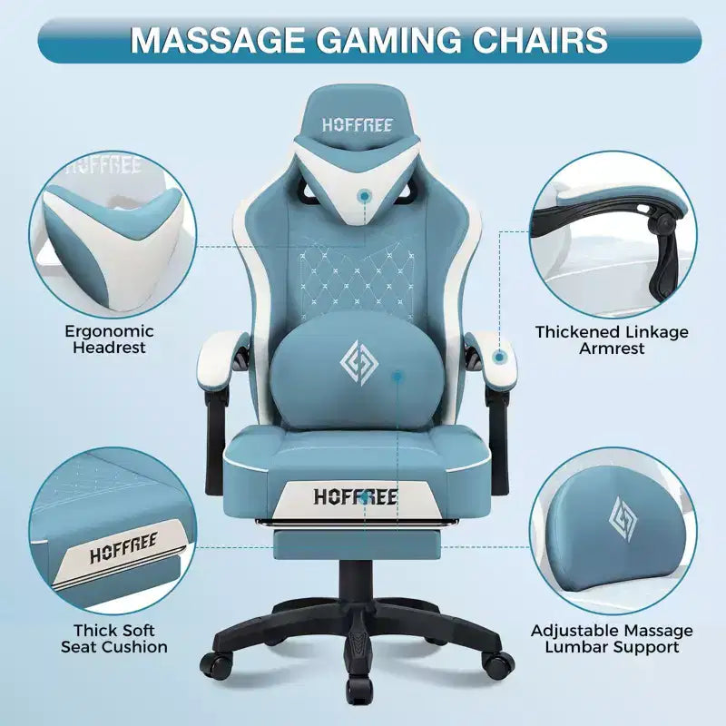 Sillón de masaje Hoffree de piel para juegos, silla ergonómica de oficina para PC con altavoz Bluetooth y reposapiés