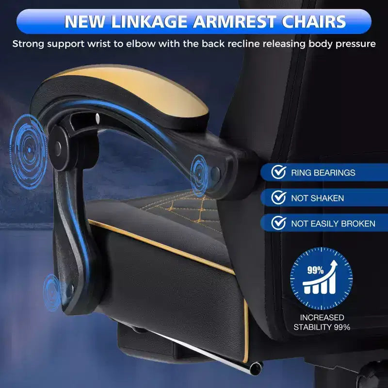 Sillón de masaje Hoffree de piel para juegos, silla ergonómica de oficina para PC con altavoz Bluetooth y reposapiés