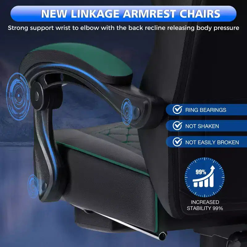 Sillón de masaje Hoffree de piel para juegos, silla ergonómica de oficina para PC con altavoz Bluetooth y reposapiés