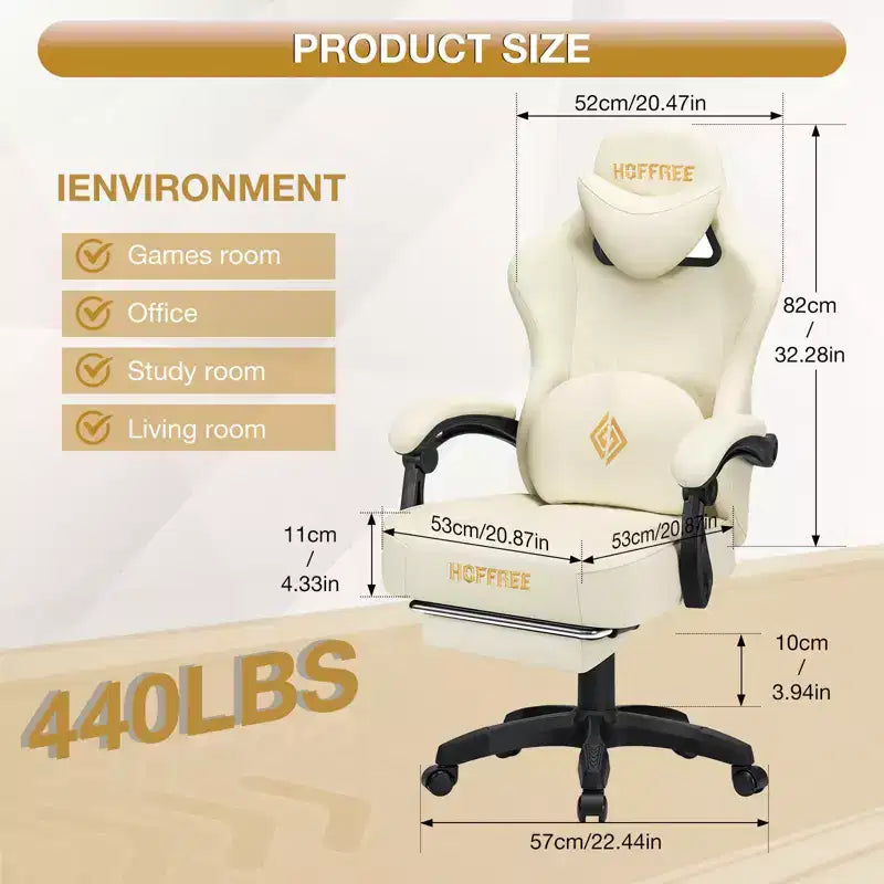 Sillón de masaje Hoffree de piel para juegos, silla ergonómica de oficina para PC con altavoz Bluetooth y reposapiés