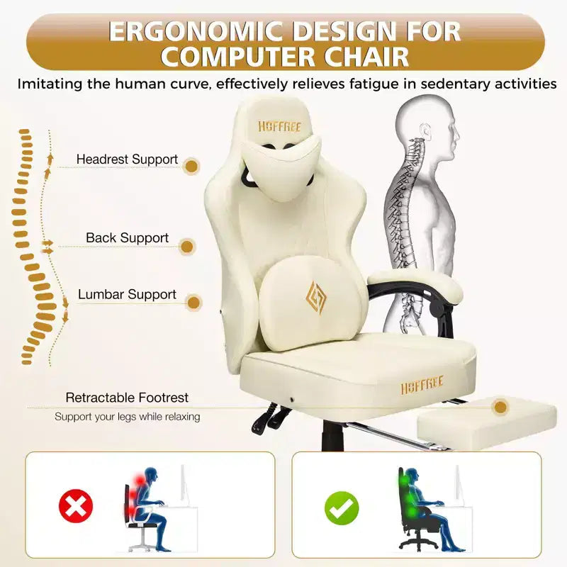 Sillón de masaje Hoffree de piel para juegos, silla ergonómica de oficina para PC con altavoz Bluetooth y reposapiés
