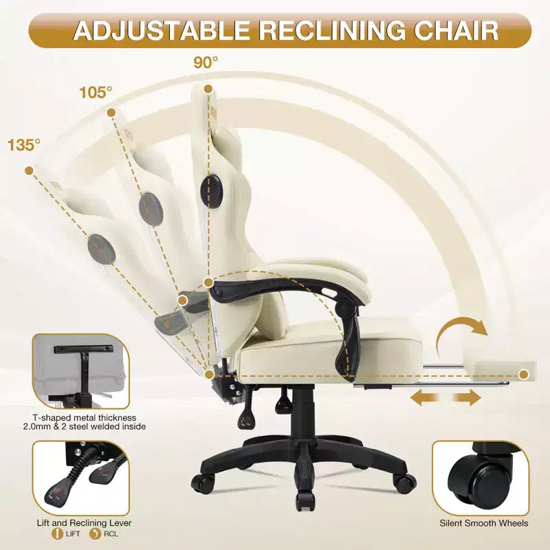 Sillón de masaje Hoffree de piel para juegos, silla ergonómica de oficina para PC con altavoz Bluetooth y reposapiés