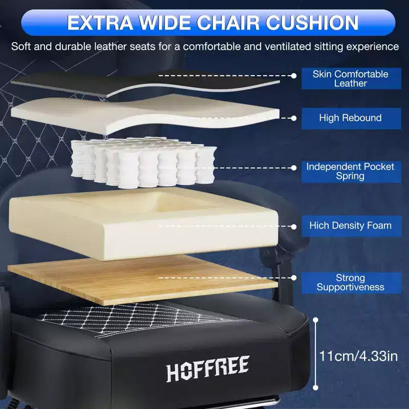 Sillón de masaje Hoffree de piel para juegos, silla ergonómica de oficina para PC con altavoz Bluetooth y reposapiés