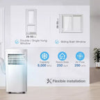 Climatiseur portable R.W.FLAME 8 000 BTU avec télécommande, climatiseur 3-en-1 avec affichage numérique, minuterie 24h, kit d'installation pour la maison