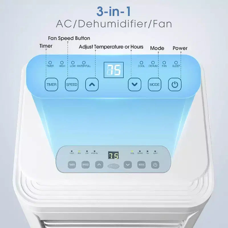 Climatiseur portable R.W.FLAME 8 000 BTU avec télécommande, climatiseur 3-en-1 avec affichage numérique, minuterie 24h, kit d'installation pour la maison