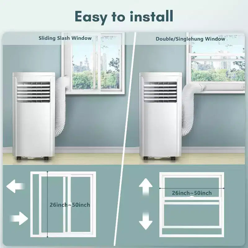 Climatiseur portable R.W.FLAME 8 000 BTU avec télécommande, climatiseur 3-en-1 avec affichage numérique, minuterie 24h, kit d'installation pour la maison