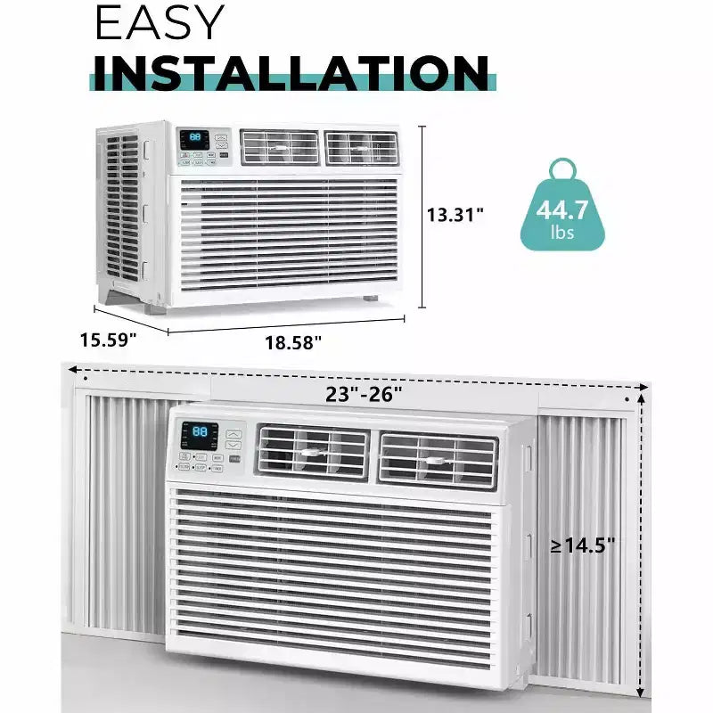 Acondicionador de aire de ventana de 8,000 BTU con control remoto, unidad de CA inteligente de ventana con deshumidificador, ventilador, ahorro de energía, para casa/sala de estar