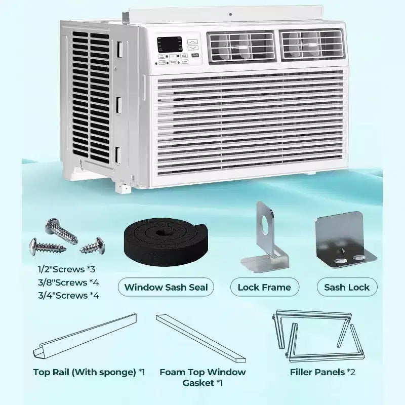 Acondicionador de aire de ventana de 8,000 BTU con control remoto, unidad de CA inteligente de ventana con deshumidificador, ventilador, ahorro de energía, para casa/sala de estar