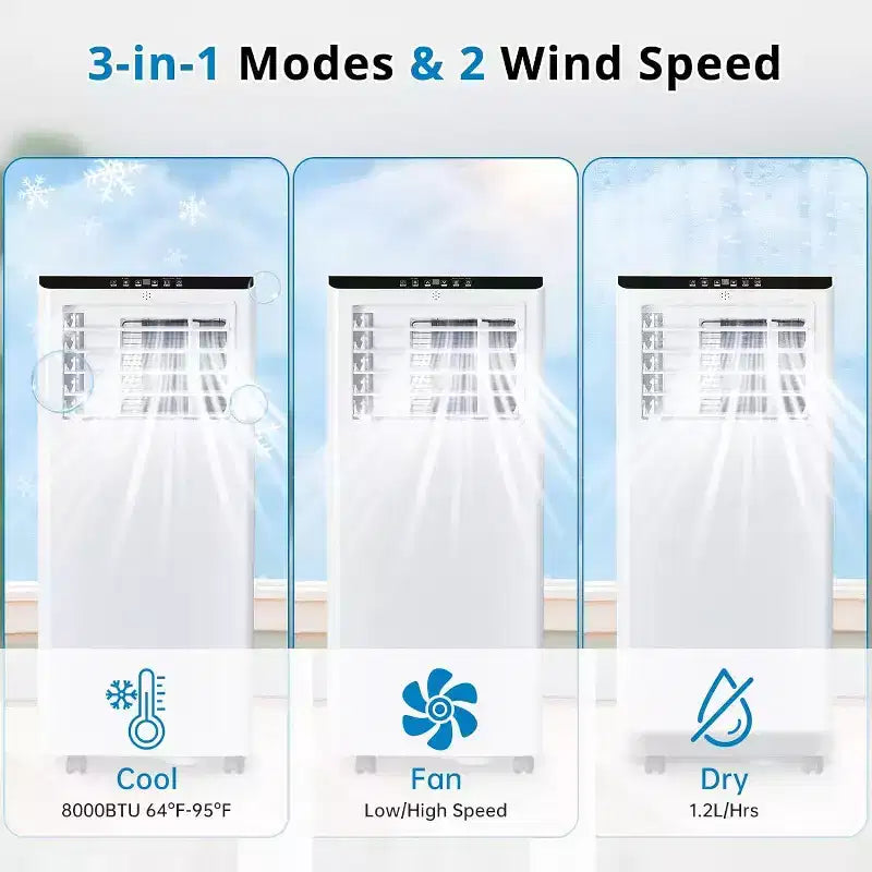 Climatiseur Garvee 8000 BTU avec mode froid/déshumidificateur/ventilateur pour chambre, bureau, blanc