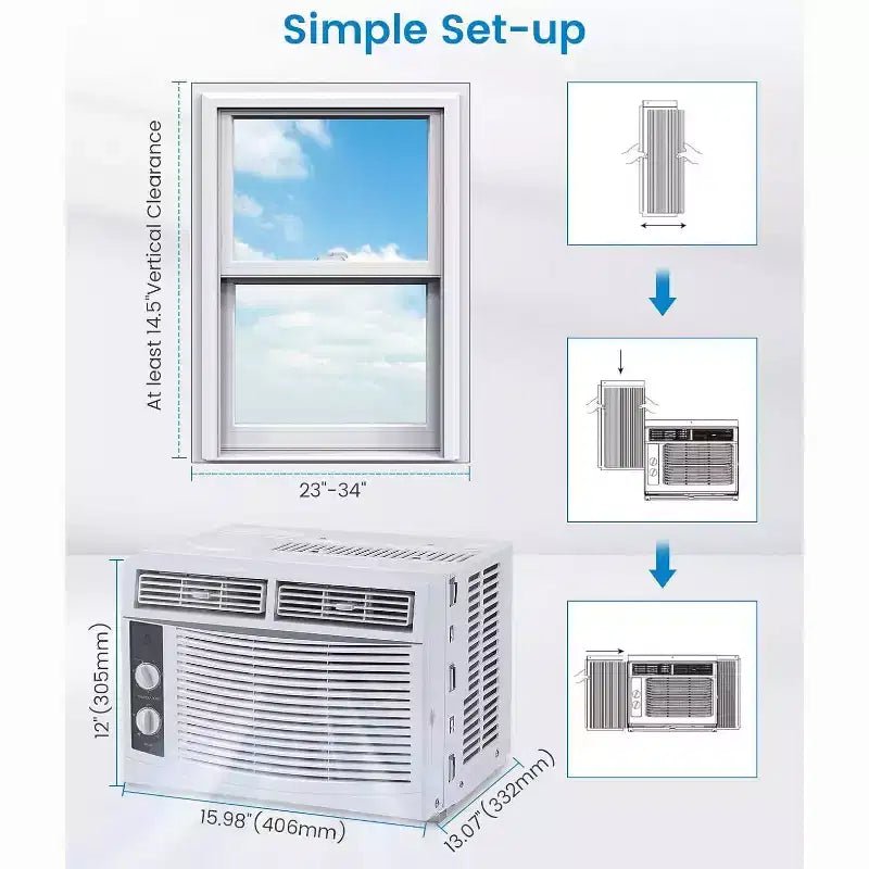 Aire Acondicionado de Ventana Garvee de 5000 BTU con Controles Mecánicos y Filtro Reutilizable, Blanco
