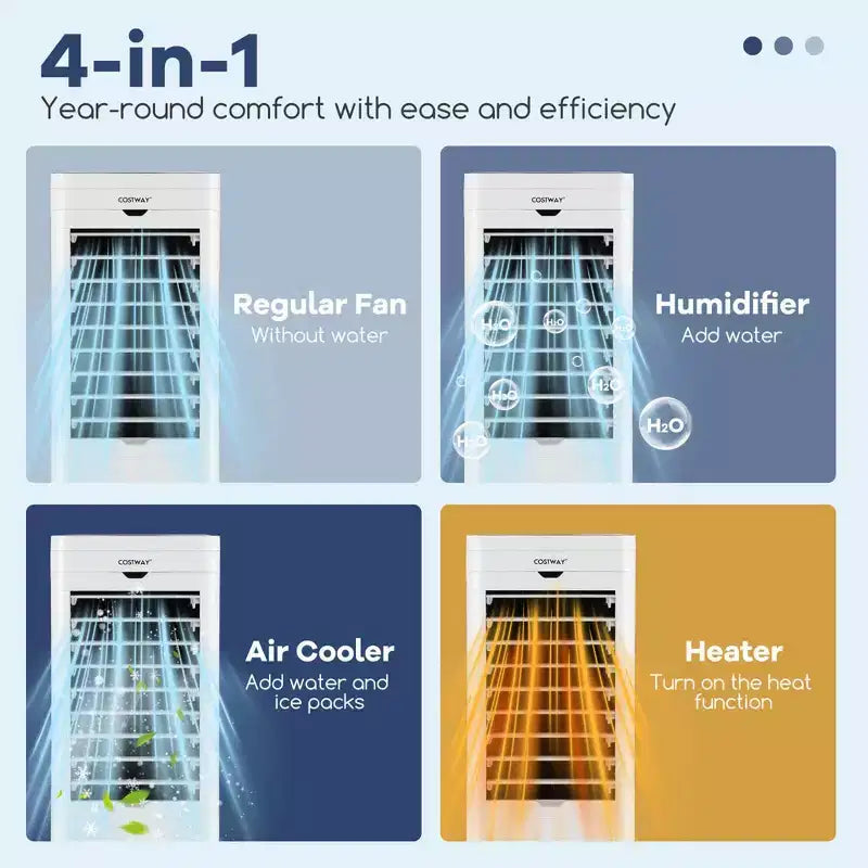 Enfriador/Calefactor de Aire Evaporativo Costway 4 en 1, Enfriador por Evaporación Oscilante sin Salida al Exterior, 3 Modos