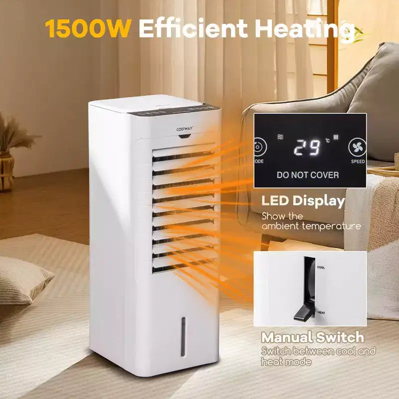Enfriador/Calefactor de Aire Evaporativo Costway 4 en 1, Enfriador por Evaporación Oscilante sin Salida al Exterior, 3 Modos