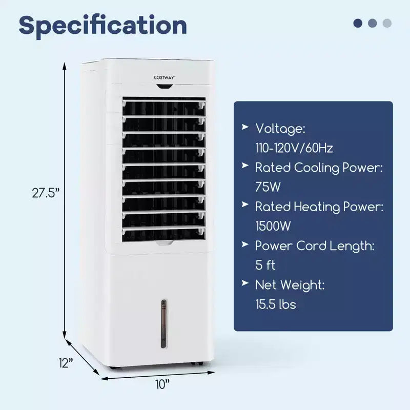 Enfriador/Calefactor de Aire Evaporativo Costway 4 en 1, Enfriador por Evaporación Oscilante sin Salida al Exterior, 3 Modos