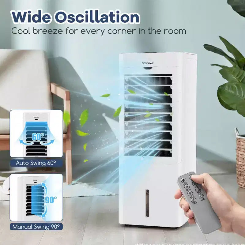 Enfriador/Calefactor de Aire Evaporativo Costway 4 en 1, Enfriador por Evaporación Oscilante sin Salida al Exterior, 3 Modos