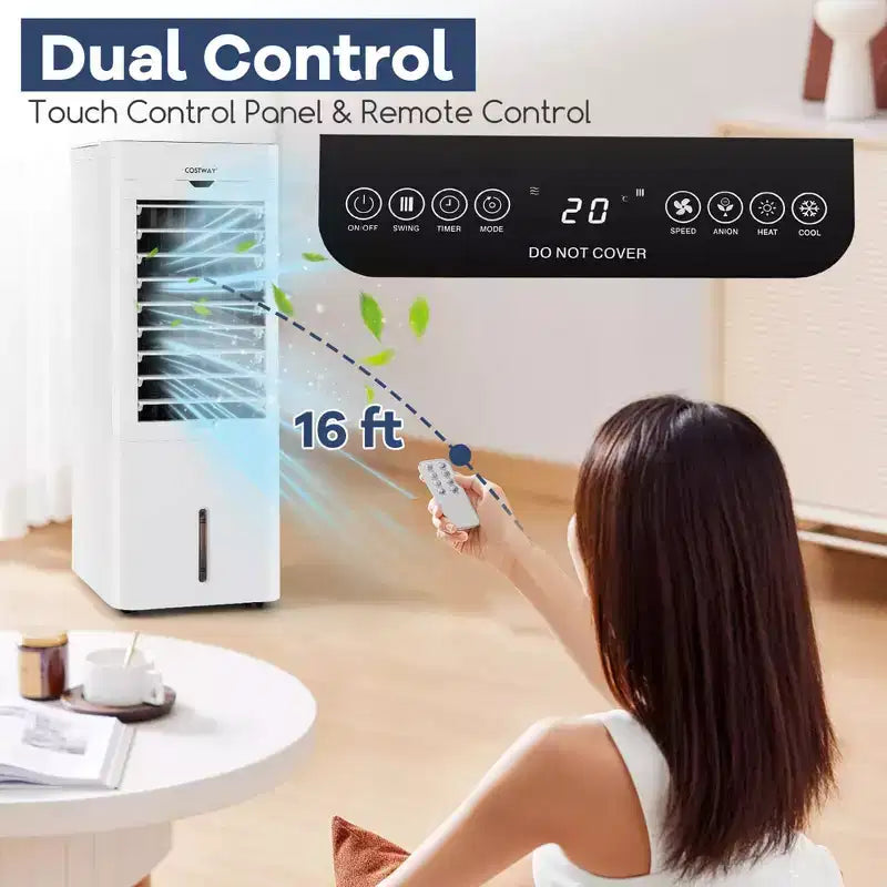 Enfriador/Calefactor de Aire Evaporativo Costway 4 en 1, Enfriador por Evaporación Oscilante sin Salida al Exterior, 3 Modos