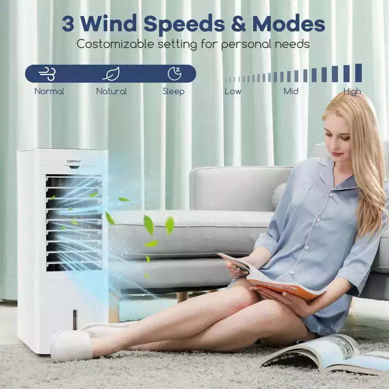 Enfriador/Calefactor de Aire Evaporativo Costway 4 en 1, Enfriador por Evaporación Oscilante sin Salida al Exterior, 3 Modos