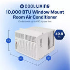 Climatiseur de fenêtre Cool-Living 10 000 BTU avec kit d'installation et télécommande, rafraîchit les pièces jusqu'à 42 mètres carrés, blanc