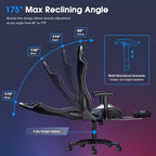 Silla ergonómica para videojuegos Douxlife con masaje de 7 puntos, reposapiés y reposabrazos ajustables, color negro y gris