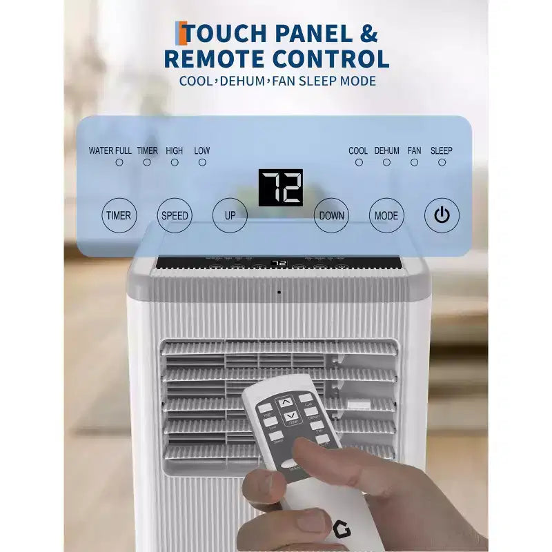 Acondicionador de aire portátil de 10.000 BTU con calefactor para habitaciones de hasta 32,5 m² (350 pies cuadrados), unidad de aire acondicionado autónoma 3 en 1 con ventilador y deshumidificador, modo de suspensión, oscilación automática