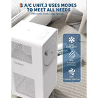 Climatiseur portable Garvee 14000 BTU, panneau de commande moderne blanc facile à utiliser, refroidissement économe en énergie pour grandes pièces, bureau à domicile