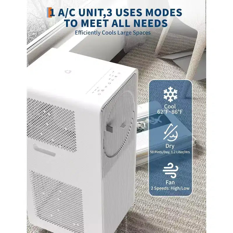 Climatiseur portable Garvee 8000 BTU avec télécommande, unité de climatisation 3-en-1 silencieuse mode veille ventilateur de refroidissement économe en énergie kit de fenêtre