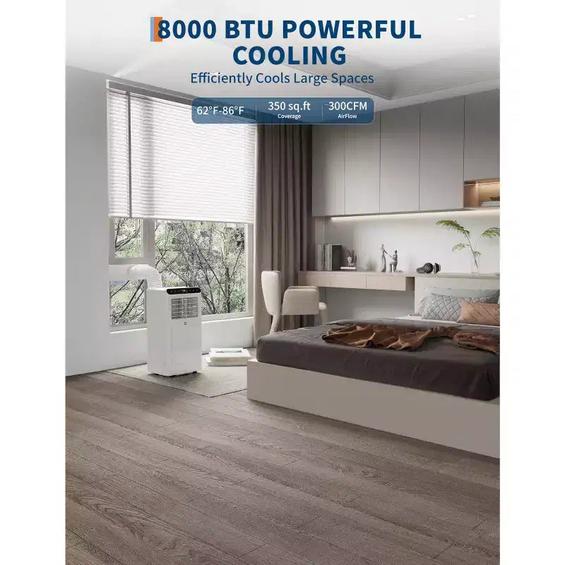Climatiseurs portables de 8 000 BTU, unité de climatisation portable 3-en-1 refroidit jusqu'à 32,5 m², climatiseur avec refroidissement rapide/économie d'énergie/minuterie 24 h