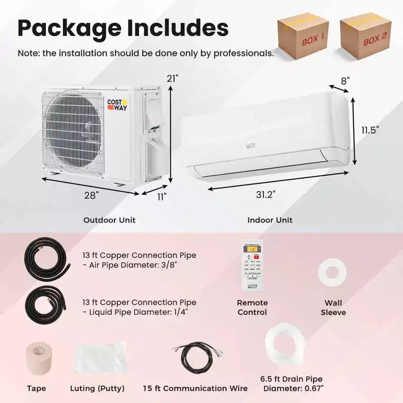 Costway Aire Acondicionado y Calefactor Mini Split de 9000 BTU con Bomba de Calor Pre-cargada de 0.75 Toneladas