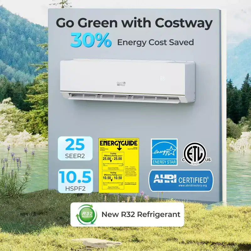 Climatiseur et Chauffage Mini Split 18000 BTU Costway 25 SEER2 Unité de climatisation 208-230V