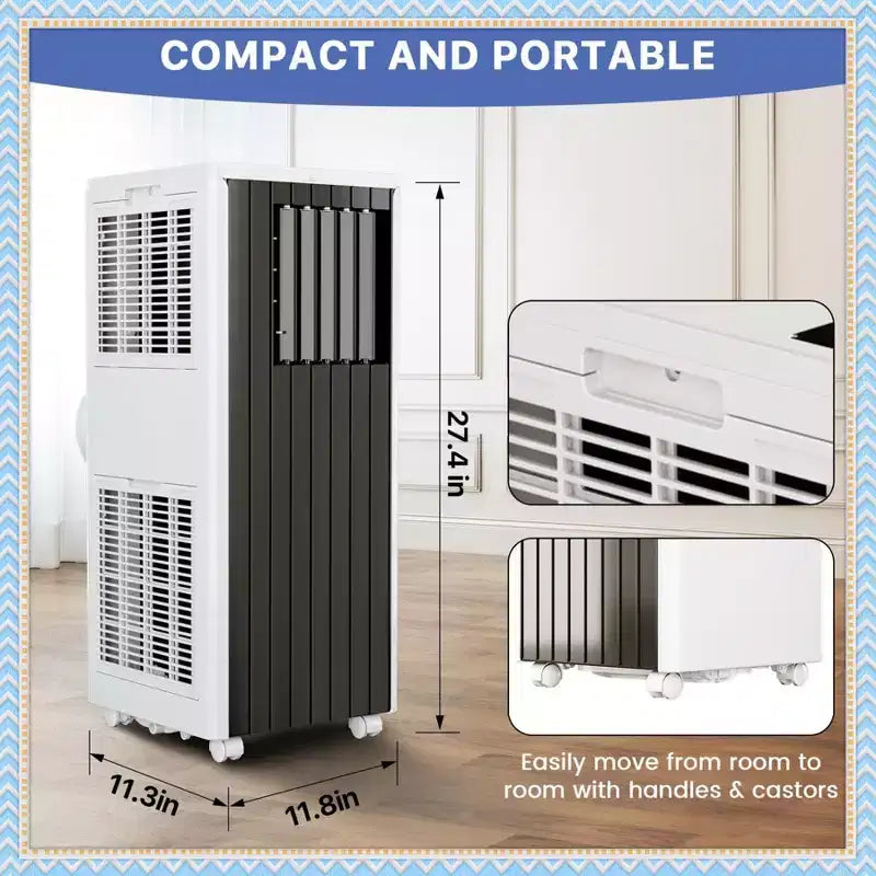 Climatiseur portable 8000 BTU, 3-en-1 CA avec déshumidificateur et ventilateur, pour pièces jusqu'à 32,5 m², avec télécommande et kit de fenêtre