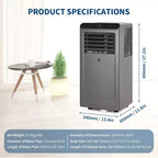 Climatiseur portable 10 000 BTU, Climatiseur portable 3-en-1 avec déshumidificateur, ventilateur, télécommande, mode veille, kit d'installation pour fenêtre, jusqu'à 42 m².