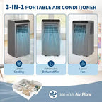 Climatiseur portable 10 000 BTU, Climatiseur portable 3-en-1 avec déshumidificateur, ventilateur, télécommande, mode veille, kit d'installation pour fenêtre, jusqu'à 42 m².