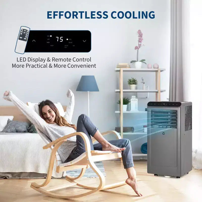 Climatiseur portable 10 000 BTU, Climatiseur portable 3-en-1 avec déshumidificateur, ventilateur, télécommande, mode veille, kit d'installation pour fenêtre, jusqu'à 42 m².