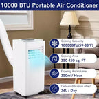 Climatiseur portable 8 000 BTU (ASHRAE) / 6 000 BTU (SACC) avec fonctions de refroidissement, de déshumidificateur et de ventilation, télécommande, mode veille, minuterie 24 h