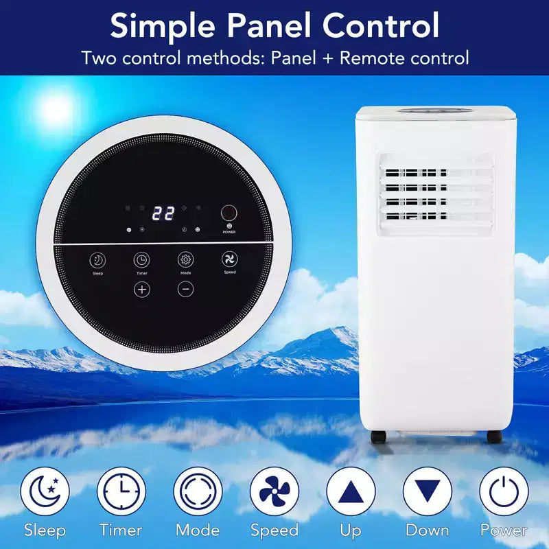 Climatiseur portable 8 000 BTU (ASHRAE) / 6 000 BTU (SACC) avec fonctions de refroidissement, de déshumidificateur et de ventilation, télécommande, mode veille, minuterie 24 h