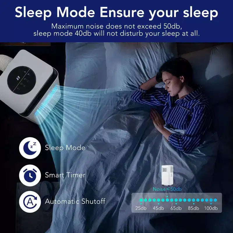 Climatiseur portable 8 000 BTU (ASHRAE) / 6 000 BTU (SACC) avec fonctions de refroidissement, de déshumidificateur et de ventilation, télécommande, mode veille, minuterie 24 h