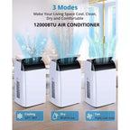 Climatiseur portatif de 12 000 BTU refroidissant jusqu'à 51 m², unité de climatisation portative silencieuse 3-EN-1 avec télécommande