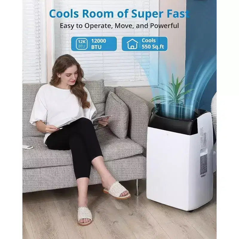 Climatiseur portatif de 12 000 BTU refroidissant jusqu'à 51 m², unité de climatisation portative silencieuse 3-EN-1 avec télécommande