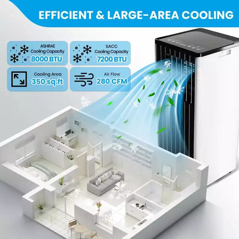 Aires acondicionados portátiles de 8000 BTU, unidad de aire acondicionado de bajo consumo con control remoto